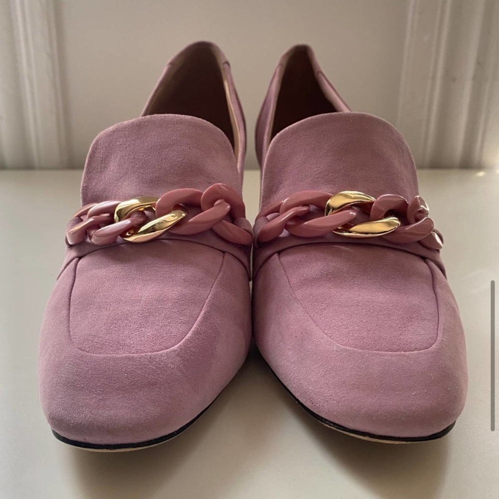 Cole Haan Collection Chain Pink Suede Heel Loafers sz 9 - Picture 13 of 15